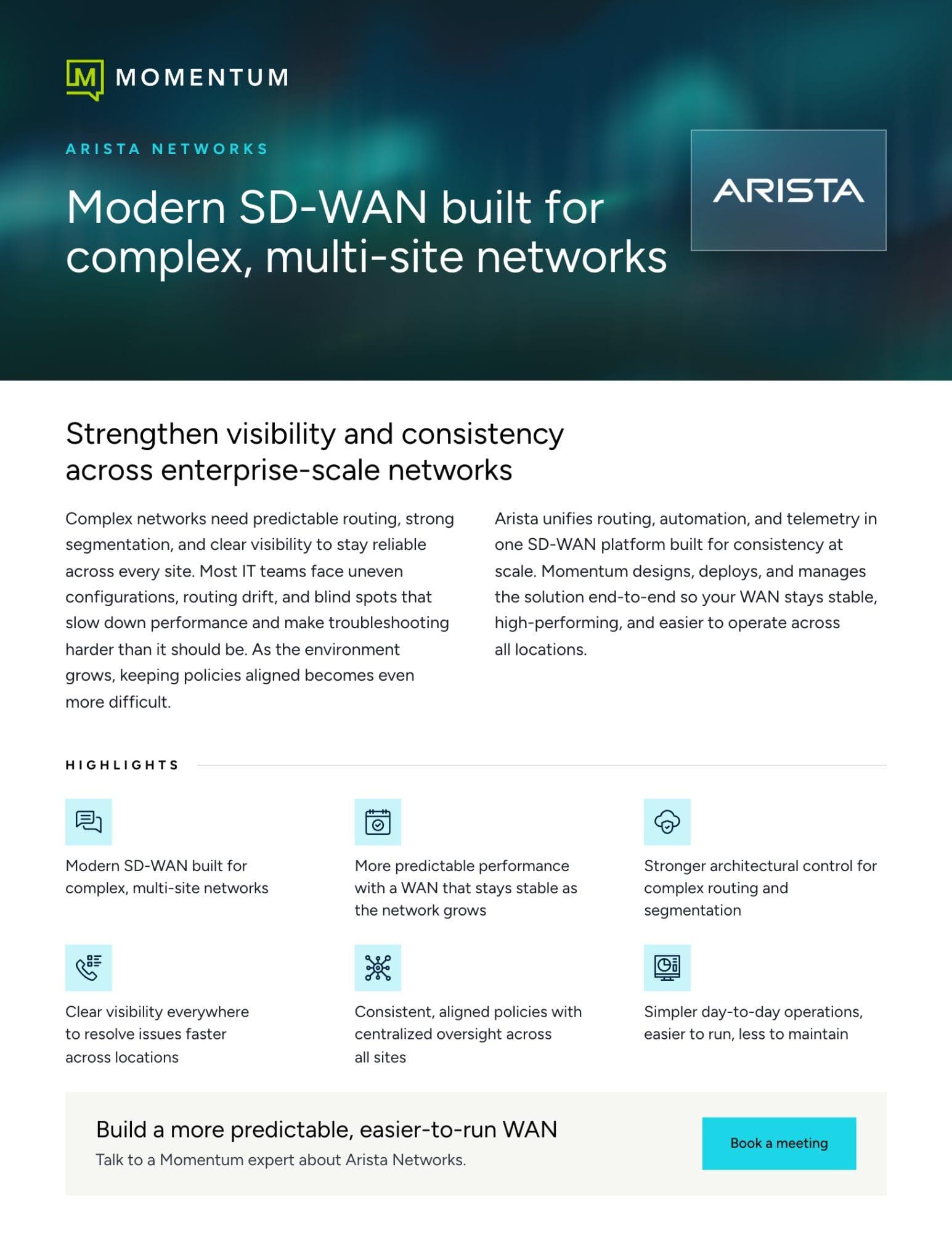 Page one of the Arista Networks datasheet