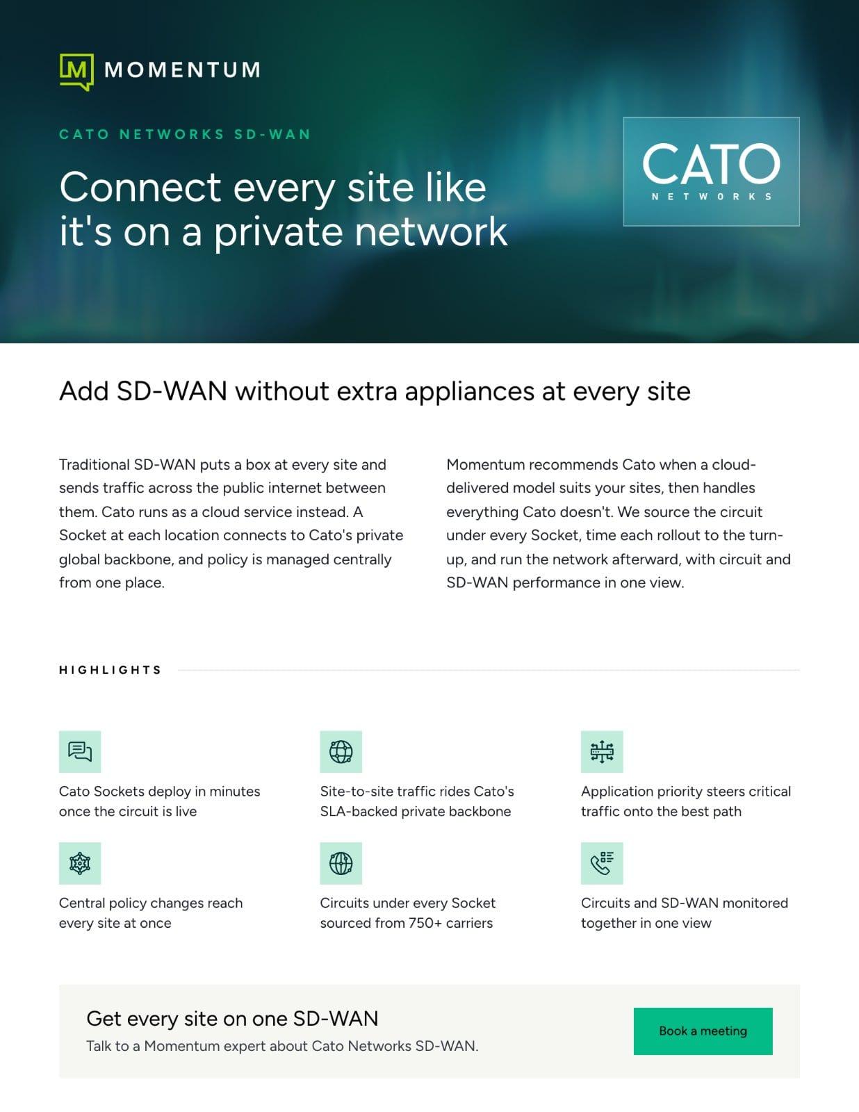Page one of the Cato Networks SD-WAN datasheet