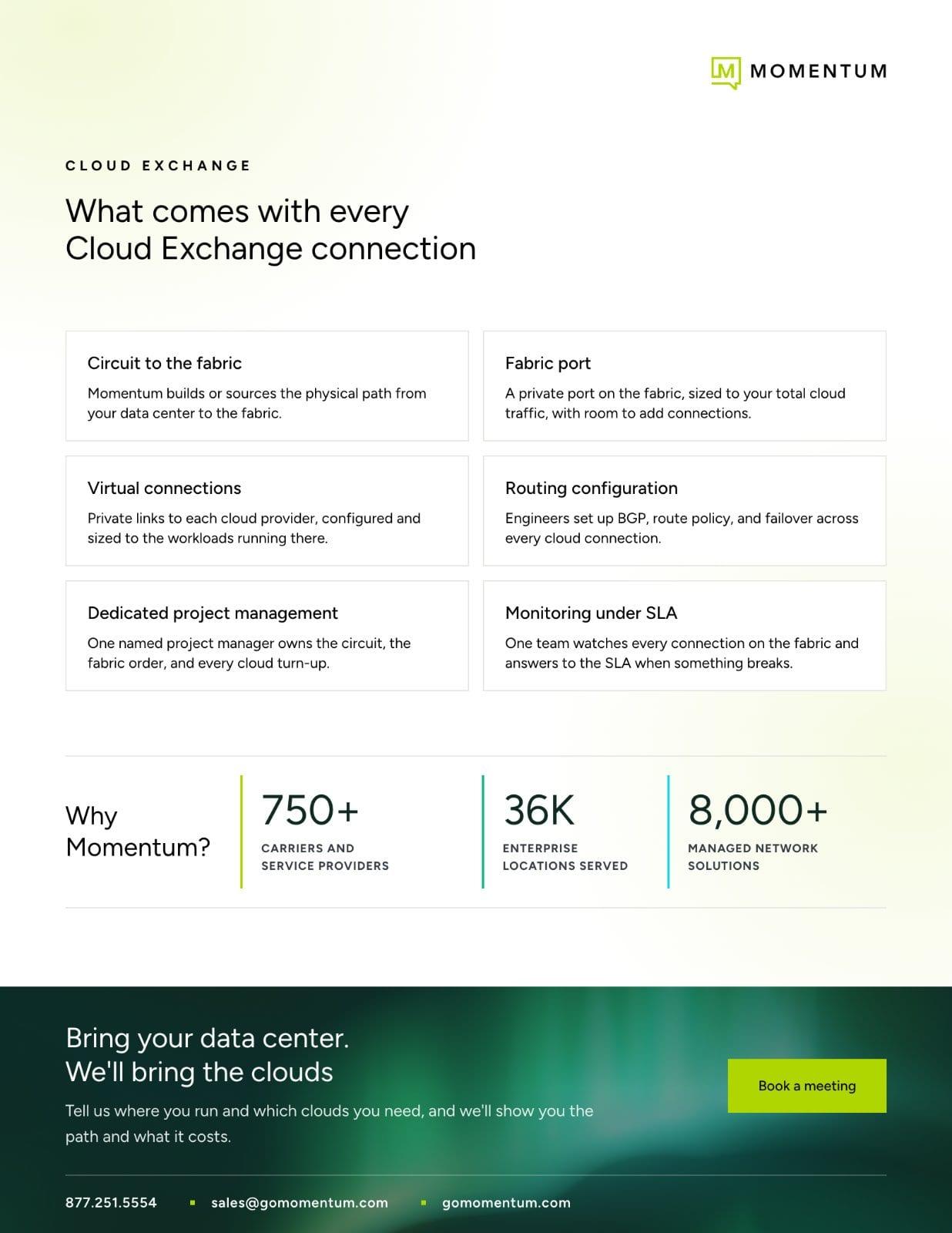 Page two of the Cloud Exchange datasheet