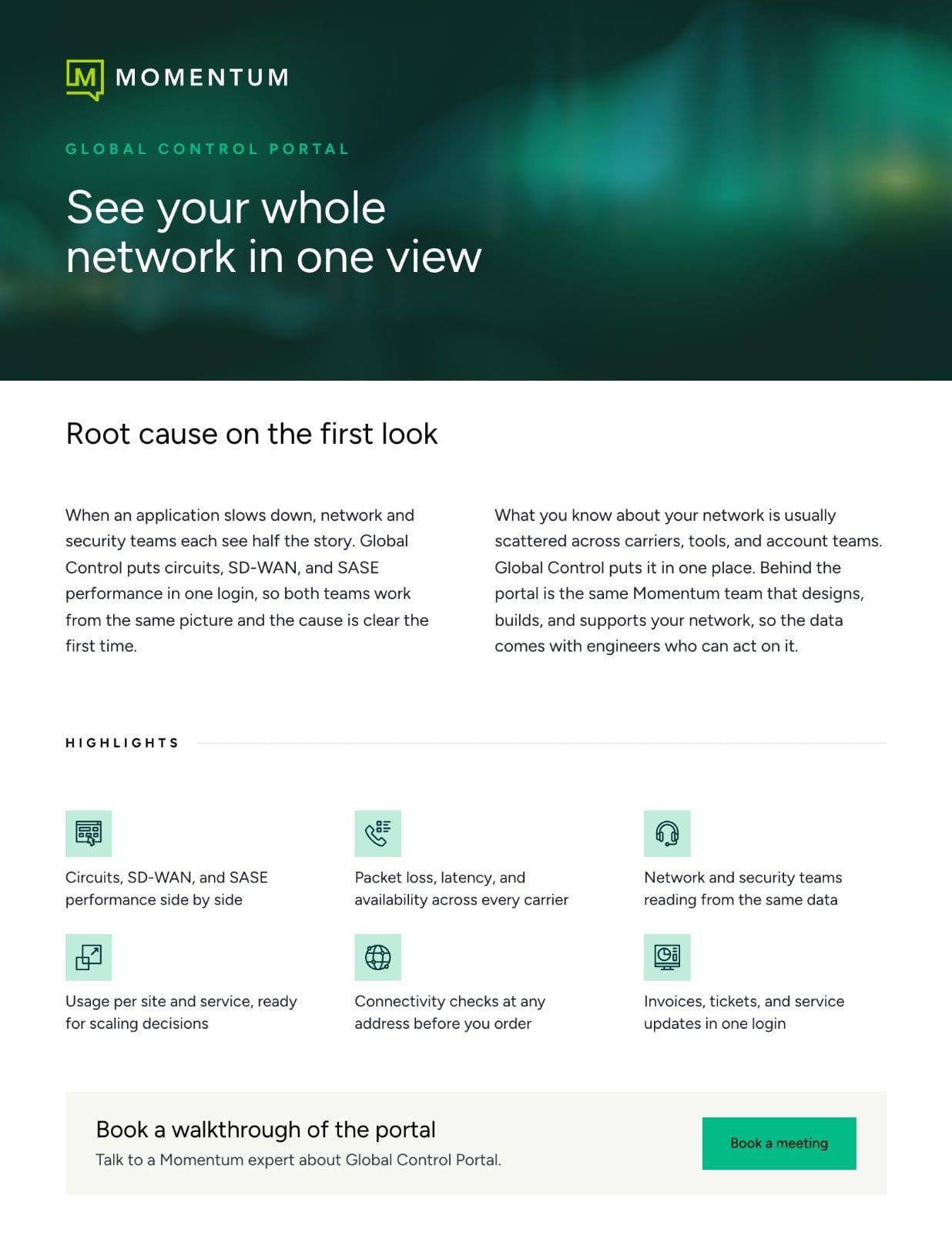 Page one of the Global Control Portal datasheet