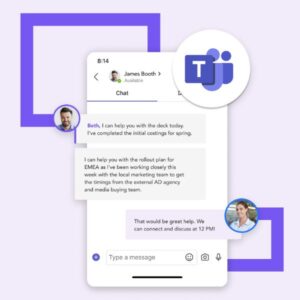 Microsoft Teams phone conversation text chat mockup in Momentum brand colors.